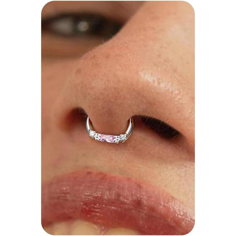 imageBodyBonita 16G Septum Rings Jewelry  Cubic Zirconia Luxe 316L Stainless Steel Hinged Nose Rings Hoops for Women Conch Piercing Jewelry Tragus Daith Helix Earring 14K Gold PlatedSilver 8 mm10 mmLuminous GracePinkSilver