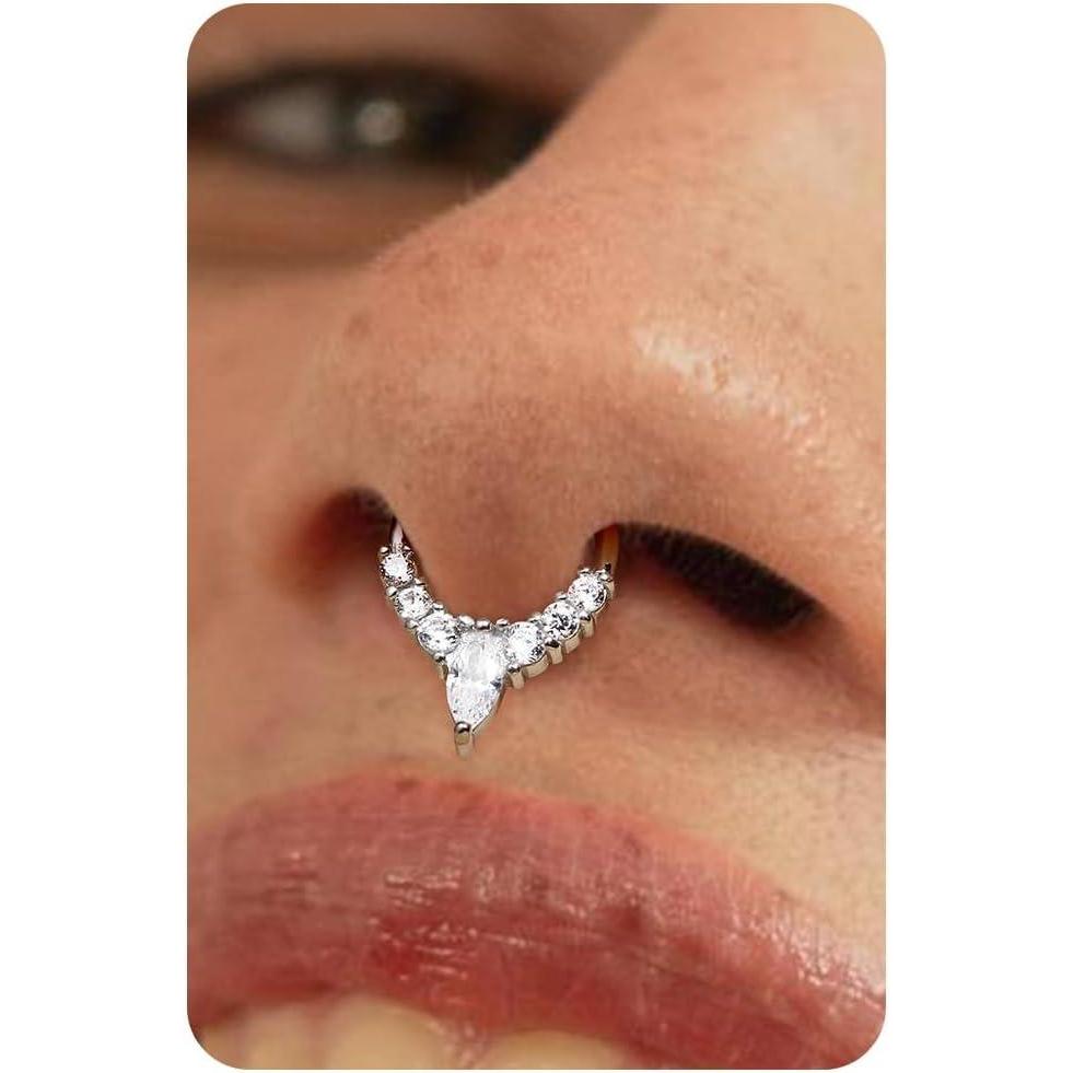 imageBodyBonita 16G Septum Rings Jewelry  Cubic Zirconia Luxe 316L Stainless Steel Hinged Nose Rings Hoops for Women Conch Piercing Jewelry Tragus Daith Helix Earring 14K Gold PlatedSilver 8 mm10 mmCelestial ArraySilver
