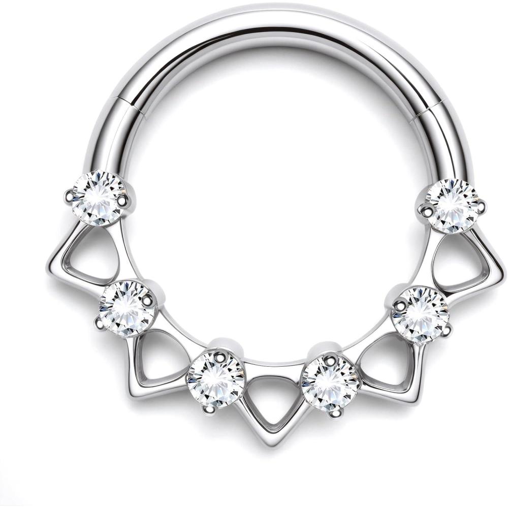 imageBodyBonita 16G Septum Rings PinkRedGreenClear CZ G23 Titanium Nose Ring Hoops Septum Jewelry Clicker Conch Helix Tragus Rook Daith Piercings for Women Men SilverGold 810 mmClear CZSilver