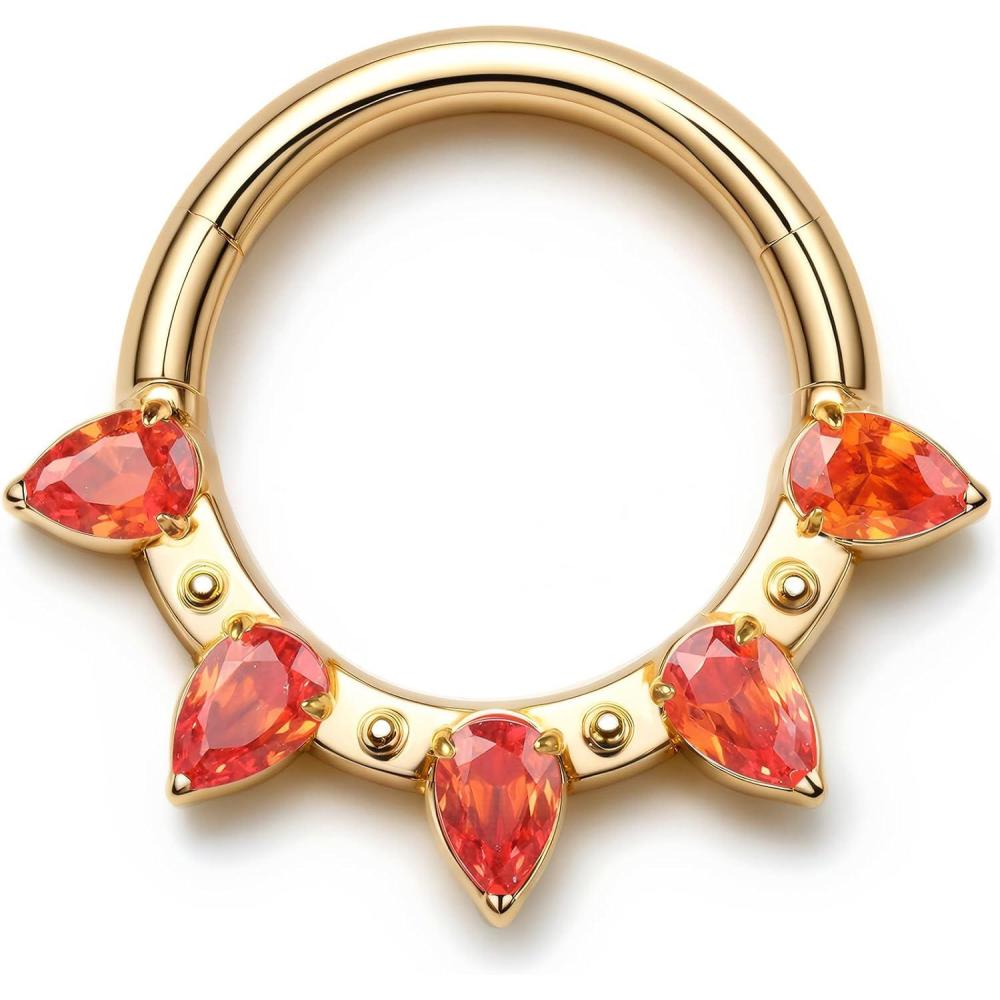 imageBodyBonita 16G Septum Rings PinkRedGreenClear CZ G23 Titanium Nose Ring Hoops Septum Jewelry Clicker Conch Helix Tragus Rook Daith Piercings for Women Men SilverGold 810 mmRed CZGold