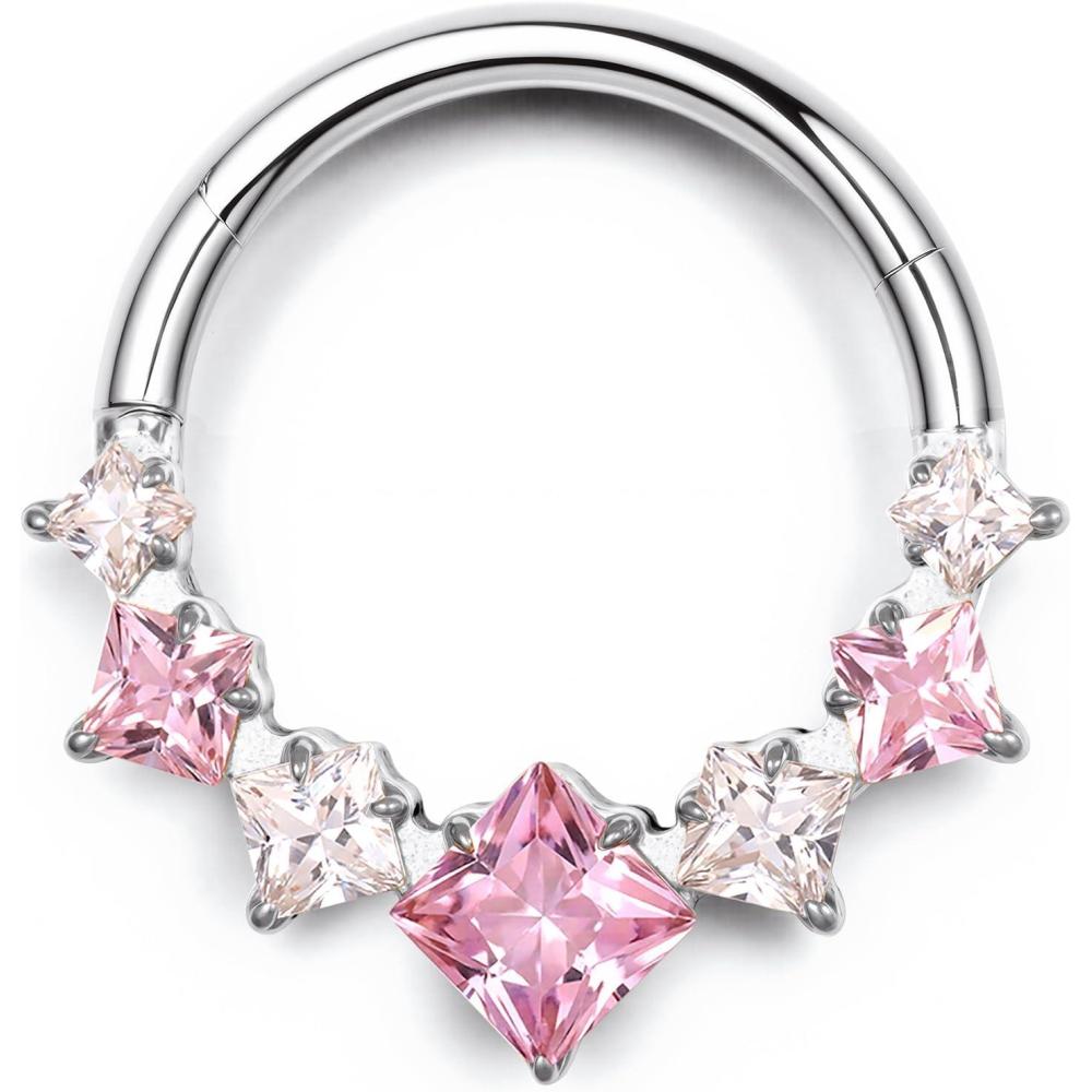 imageBodyBonita 16G Septum Rings PinkRedGreenClear CZ G23 Titanium Nose Ring Hoops Septum Jewelry Clicker Conch Helix Tragus Rook Daith Piercings for Women Men SilverGold 810 mmPink CZSilver