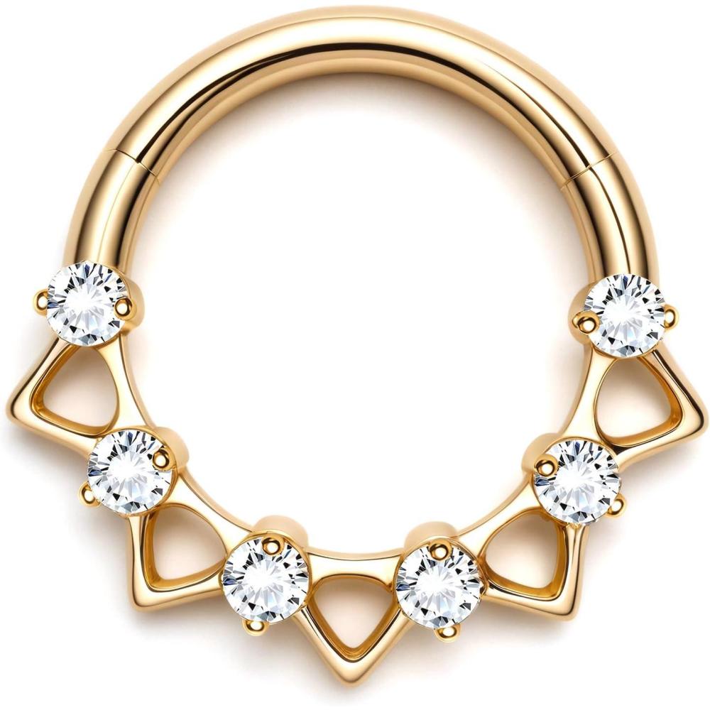 imageBodyBonita 16G Septum Rings PinkRedGreenClear CZ G23 Titanium Nose Ring Hoops Septum Jewelry Clicker Conch Helix Tragus Rook Daith Piercings for Women Men SilverGold 810 mmClear CZGold