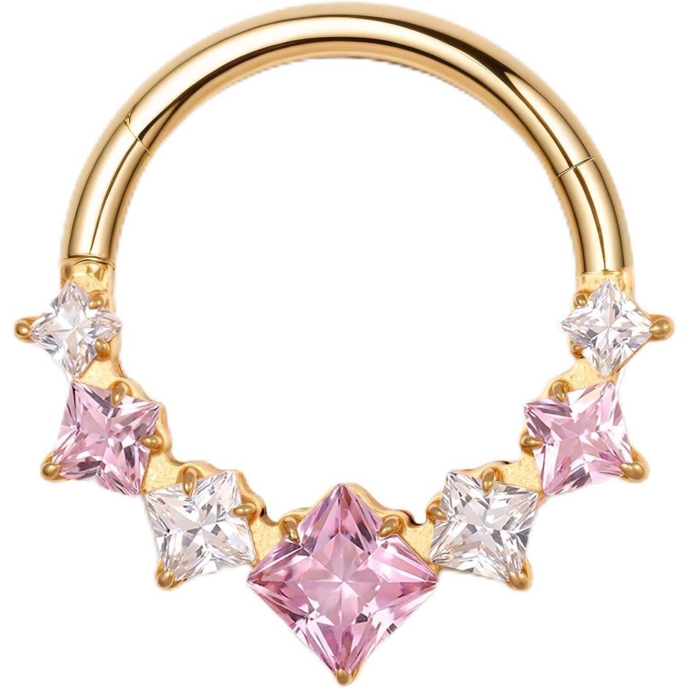 imageBodyBonita 16G Septum Rings PinkRedGreenClear CZ G23 Titanium Nose Ring Hoops Septum Jewelry Clicker Conch Helix Tragus Rook Daith Piercings for Women Men SilverGold 810 mmPink CZGold