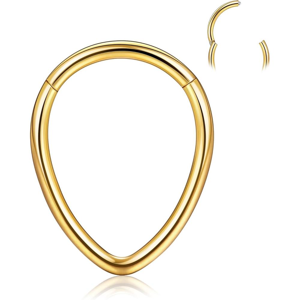 imageBodyBonita 16G Septum Rings Teardrop 316L Surgical Steel Nose Rings Hoops Hinged Cartilage Earrings for Women Conch Daith Piercing Jewelry Helix Rook Lip Gold PlatedSilverBlackRoseGold PlatedTeardropSleek Gold