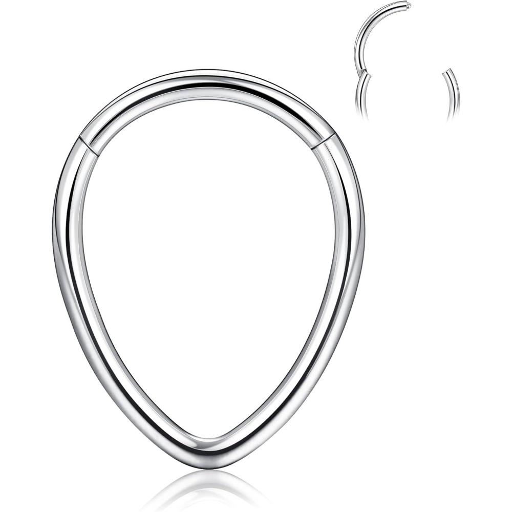 imageBodyBonita 16G Septum Rings Teardrop 316L Surgical Steel Nose Rings Hoops Hinged Cartilage Earrings for Women Conch Daith Piercing Jewelry Helix Rook Lip Gold PlatedSilverBlackRoseGold PlatedTeardropSleek Silver