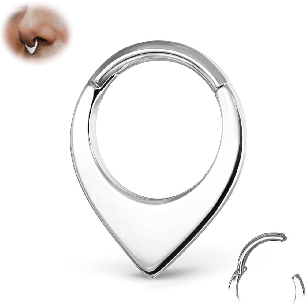 imageBodyBonita 16G Septum Rings Teardrop 316L Surgical Steel Nose Rings Hoops Hinged Cartilage Earrings for Women Conch Daith Piercing Jewelry Helix Rook Lip Gold PlatedSilverBlackRoseGold PlatedTeardropBold Silver