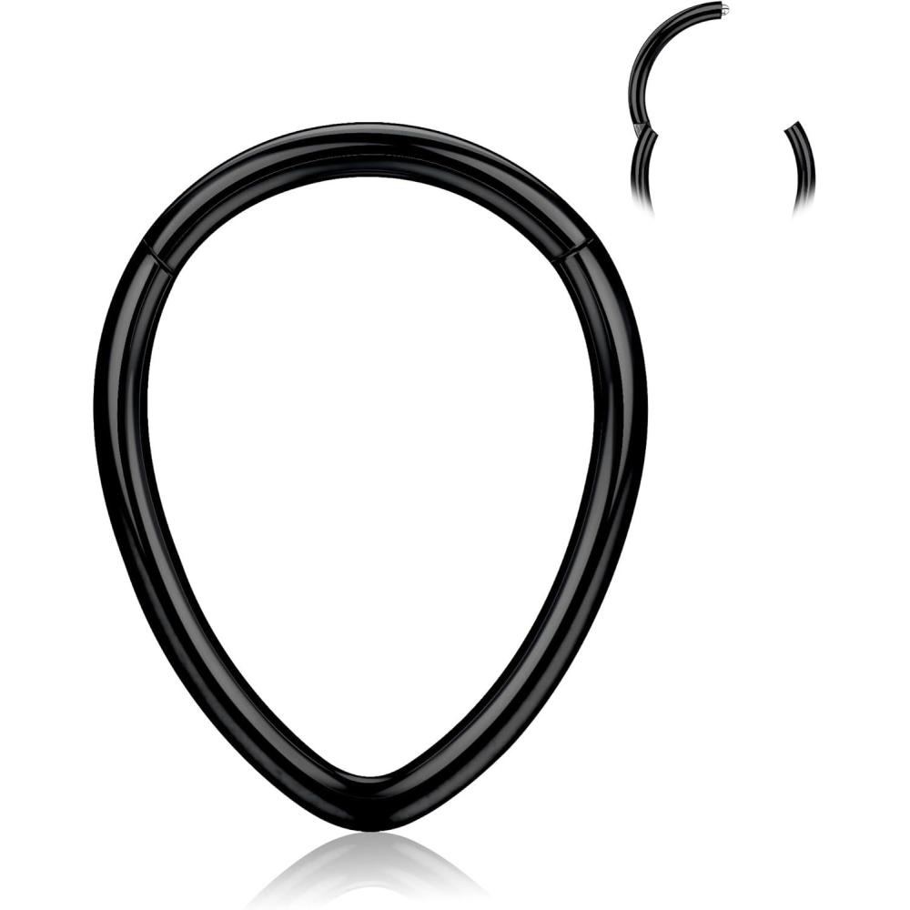 imageBodyBonita 16G Septum Rings Teardrop 316L Surgical Steel Nose Rings Hoops Hinged Cartilage Earrings for Women Conch Daith Piercing Jewelry Helix Rook Lip Gold PlatedSilverBlackRoseGold PlatedTeardropSleek Black