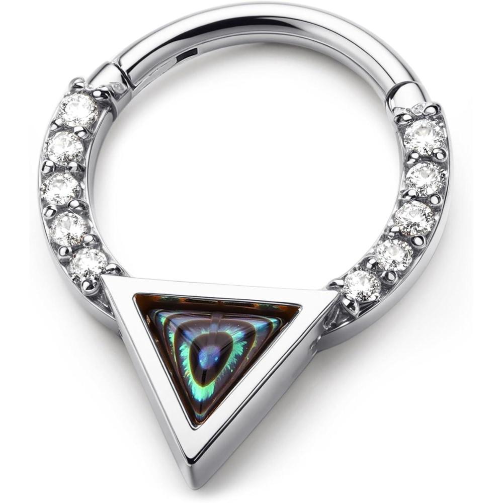 imageBodyBonita 16G Shell Septum Rings  316L Surgical Steel Nose Rings Hoops Clicker CZ Septum Jewelry Nose Piercings Helix Tragus Rook Daith Earrings for Women Men SilverGold 810mmSilver