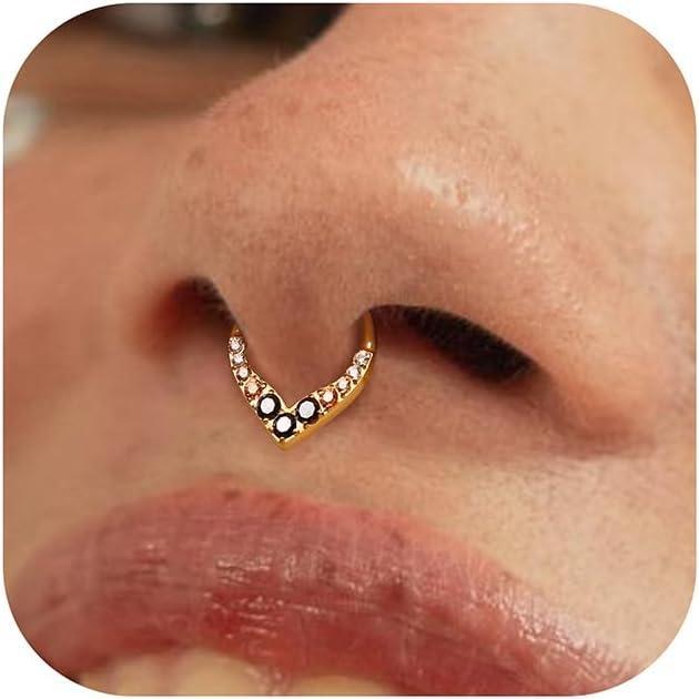 imageBodyBonita 16G Teardrop Septum Rings 316L Surgical Steel Hinged Nose Rings Septum Piercings Jewelry CZ Nose Hoop Daith Tragus Helix Rook Cartilage Piercing Jewelry for Women Men Gold Plated 8mm 10mmGold BlackChampagne CZ5A