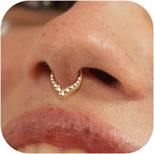 imageBodyBonita 16G Teardrop Septum Rings 316L Surgical Steel Hinged Nose Rings Septum Piercings Jewelry CZ Nose Hoop Daith Tragus Helix Rook Cartilage Piercing Jewelry for Women Men Gold Plated 8mm 10mmGold Champagne CZ5A