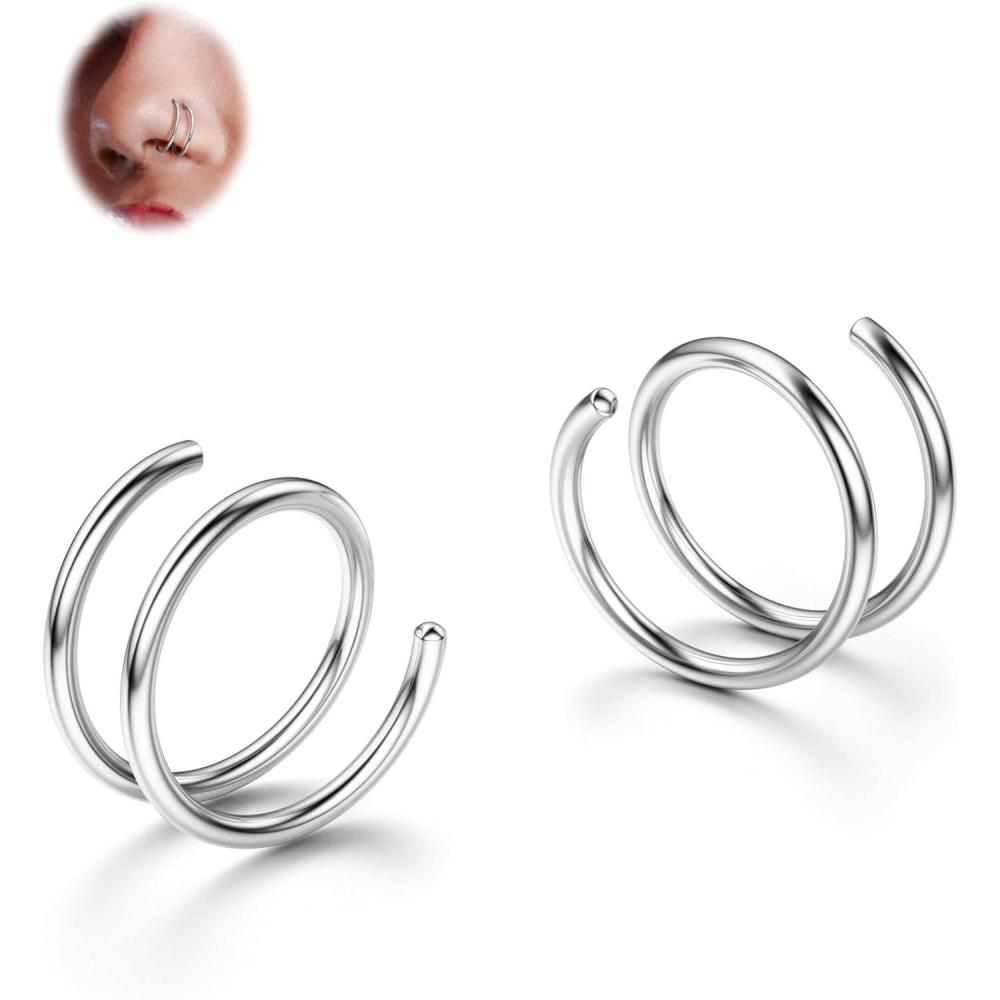 imageBodyBonita 28Pcs Softened 316L Stainless Steel Double Hoop Nose Ring for Single Piercing 22G 20G 18G Bendable Twist Spiral Nose Rings Hoops for Women 8mm 10 mm1 pairSilver