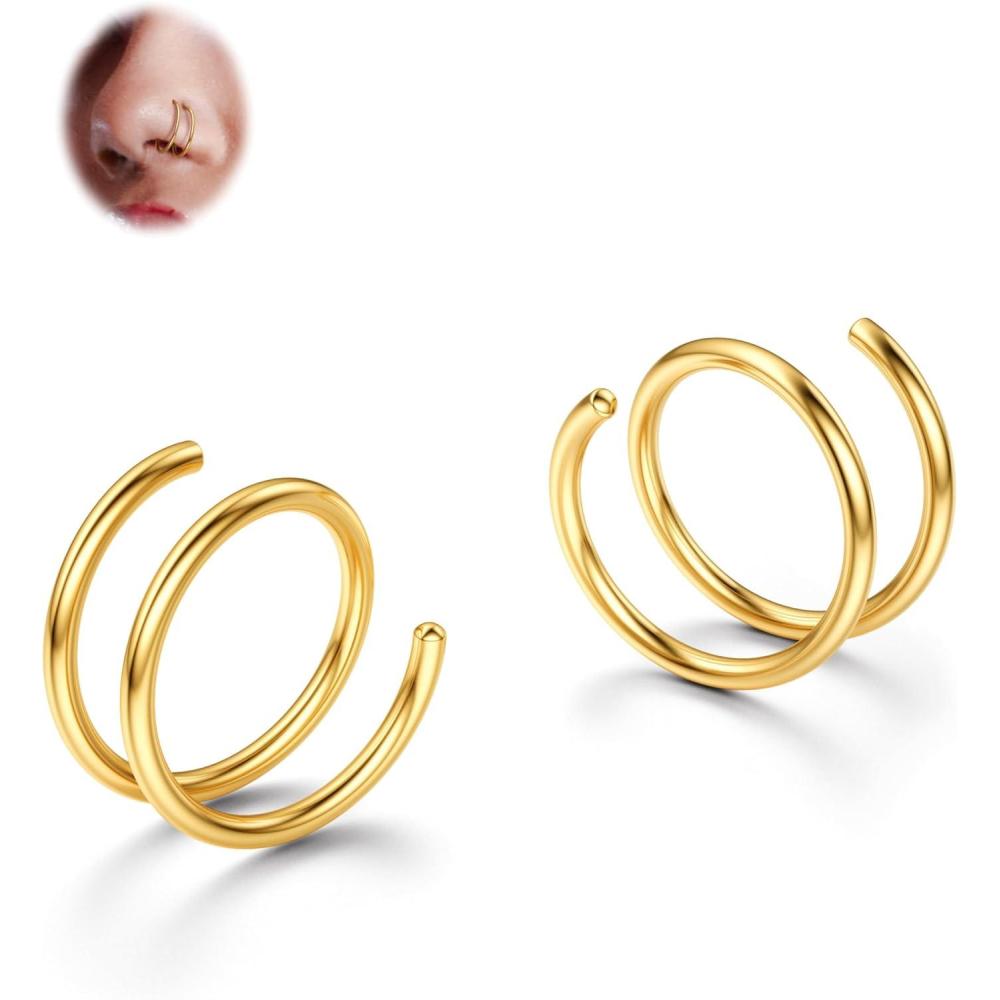 imageBodyBonita 28Pcs Softened 316L Stainless Steel Double Hoop Nose Ring for Single Piercing 22G 20G 18G Bendable Twist Spiral Nose Rings Hoops for Women 8mm 10 mm1 pairGold