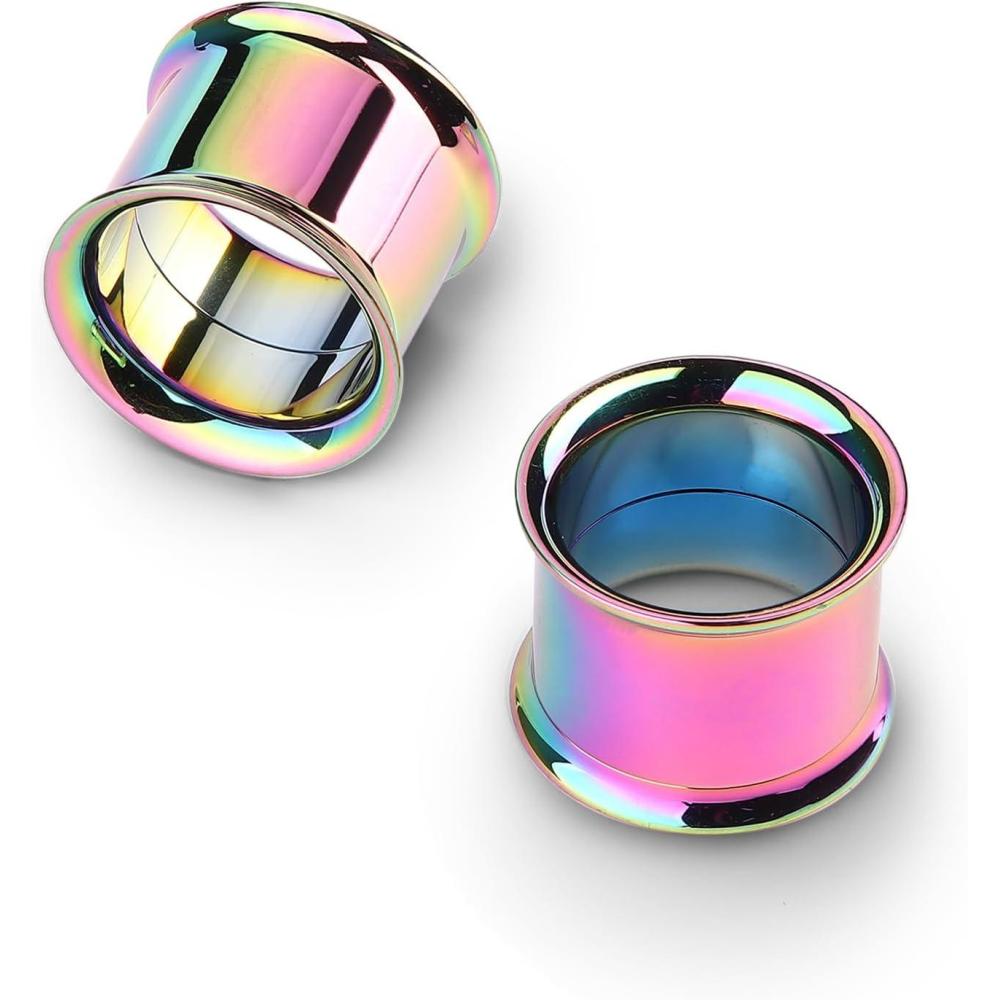 imageBodyBonita 2Pcs G23 Titanium Double Flared Earrings Internally Threaded Gauges for Ears Weights Eyelet Tunnel Plug Stretching Kit From 3mm to 25mm Women MenRainbow