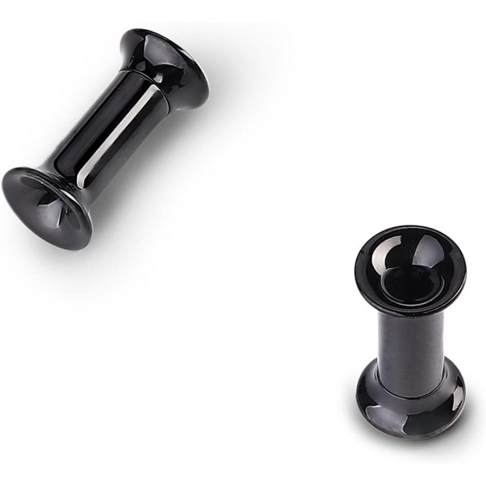 imageBodyBonita 2Pcs G23 Titanium Double Flared Earrings Internally Threaded Gauges for Ears Weights Eyelet Tunnel Plug Stretching Kit From 3mm to 25mm Women MenBlack