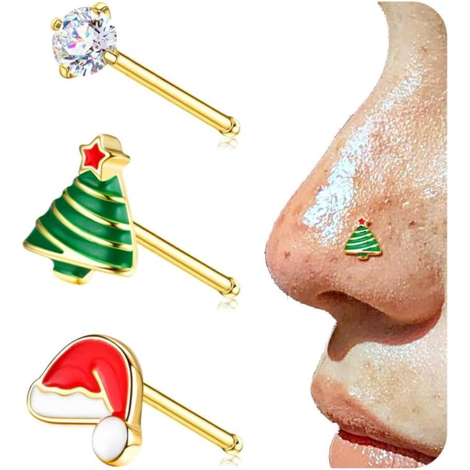 imageBodyBonita 3pcs 20G Nose Studs 316 Stainless Steel Christmas Nose Rings Studs LShaped Nose Piercings Bone Nose Stud CZ Nostril Daith Tragus Piercing Jewelry for Women MenStyle220GGold
