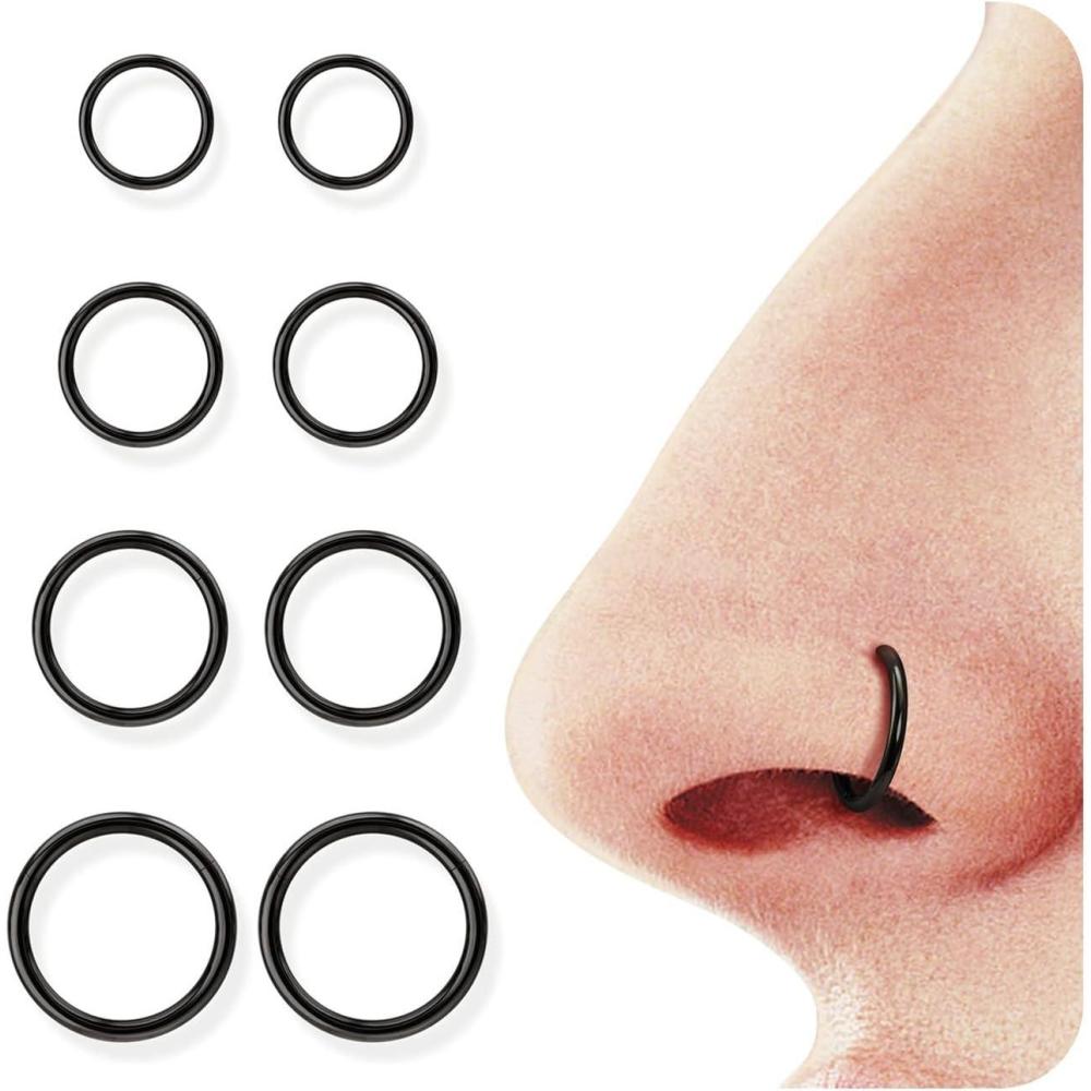 imageBodyBonita 458 pcs 16G18G20G 316L Surgical Steel Hinged Nose Rings Hoops Lip Septum Rings Helix Conch Rook Cartilage Tragus Earrings Piercing Jewelry Black Silver Gold Plated Nose Rings Women MenBlack 18G 6mm12mm 8PCs