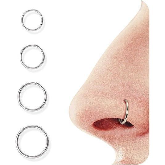 imageBodyBonita 458 pcs 16G18G20G 316L Surgical Steel Hinged Nose Rings Hoops Lip Septum Rings Helix Conch Rook Cartilage Tragus Earrings Piercing Jewelry Black Silver Gold Plated Nose Rings Women MenSilver 18G 7mm10mm 4PCs