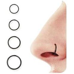 BodyBonita 4/5/8 pcs 16G/18G/20G 316L Surgical Steel Hinged Nose Rings Hoops Lip Septum Rings Helix Conch Rook Cartilage Tragus Earrings Piercing Jewelry Black Silver Gold Plated Nose Rings Women Men(Black – 18G (7mm-10mm) – 4PCs)