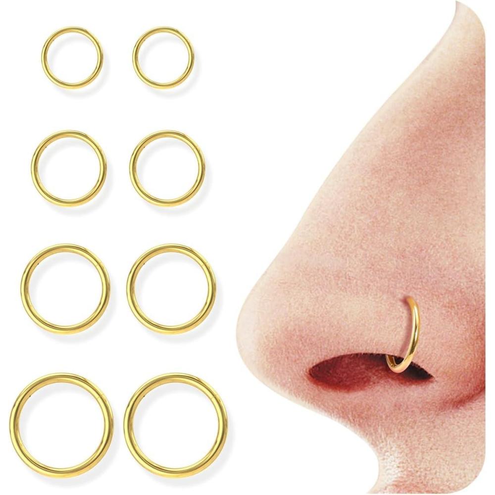 imageBodyBonita 458 pcs 16G18G20G 316L Surgical Steel Hinged Nose Rings Hoops Lip Septum Rings Helix Conch Rook Cartilage Tragus Earrings Piercing Jewelry Black Silver Gold Plated Nose Rings Women MenGold 16G 6mm12mm 8PCs