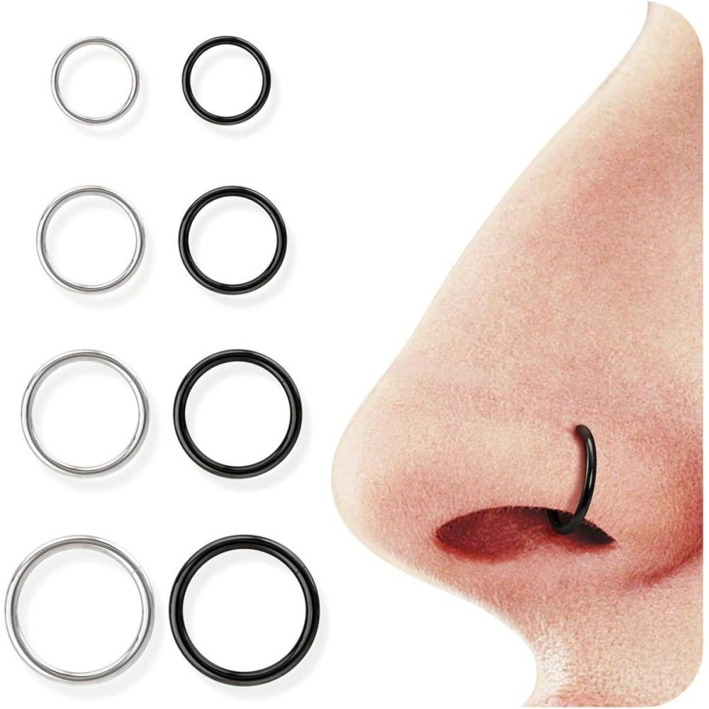 imageBodyBonita 458 pcs 16G18G20G 316L Surgical Steel Hinged Nose Rings Hoops Lip Septum Rings Helix Conch Rook Cartilage Tragus Earrings Piercing Jewelry Black Silver Gold Plated Nose Rings Women MenBlack and Silver 18G 6mm12mm 18G