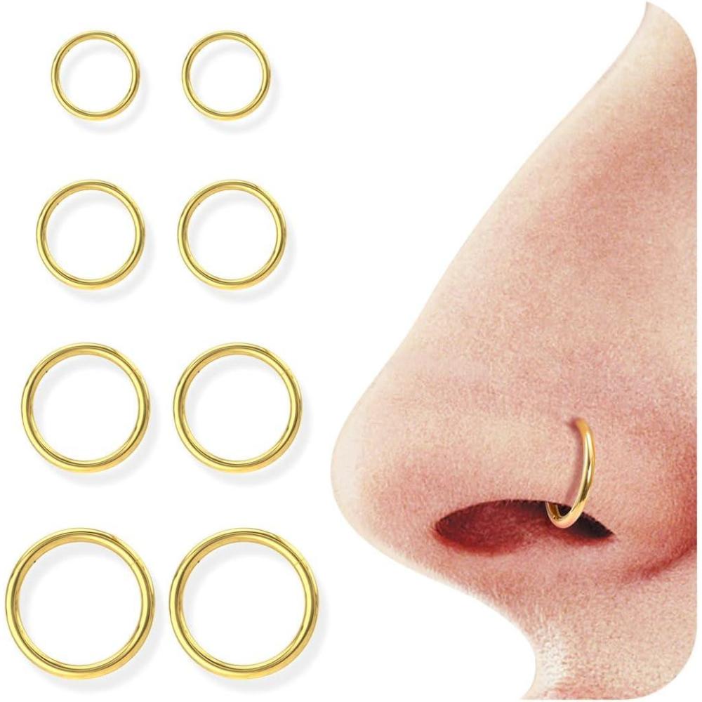 imageBodyBonita 458 pcs 16G18G20G 316L Surgical Steel Hinged Nose Rings Hoops Lip Septum Rings Helix Conch Rook Cartilage Tragus Earrings Piercing Jewelry Black Silver Gold Plated Nose Rings Women MenGold 18G 6mm12mm 8PCs