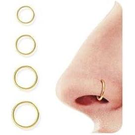 BodyBonita 4/5/8 pcs 16G/18G/20G 316L Surgical Steel Hinged Nose Rings Hoops Lip Septum Rings Helix Conch Rook Cartilage Tragus Earrings Piercing Jewelry Black Silver Gold Plated Nose Rings Women Men(Gold – 18G (7mm-10mm) – 4PCs)