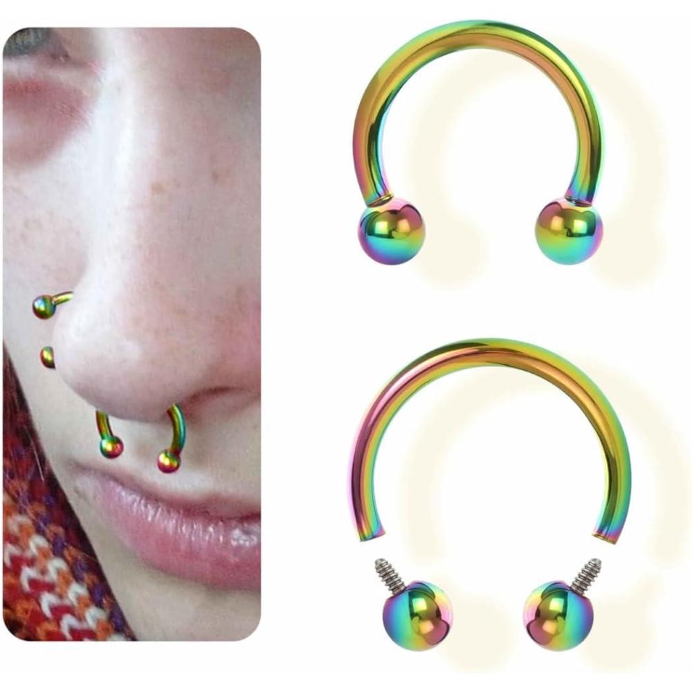 imageBodyBonita Anodized G23 Titanium Horseshoe Nose Ring Hoops for Women 16G Septum Rings Circular Barbell Conch Helix Daith Tragus Cartilage Lip Eyebrow Piercing Jewelry 810mm 2PcsRainbow HandAnodized