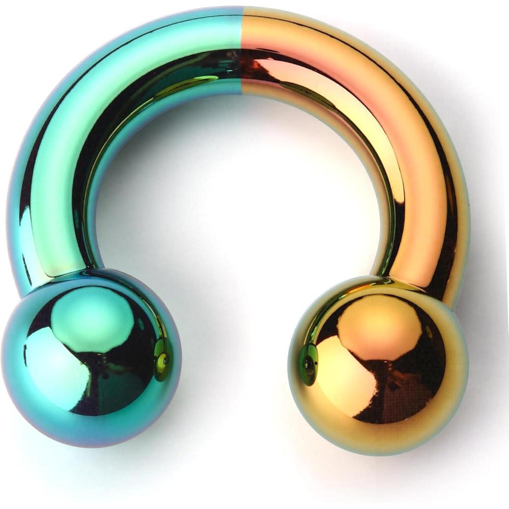 imageBodyBonita Anodized Septum Rings G23 Titanium Nose Ring Horseshoe Large PA Ring 6G 8G 12G Internally Threaded Circular Barbell Stretched Gauges for Ears CBR Body Piercing Jewelry for Women MenAnodized GreenOrange