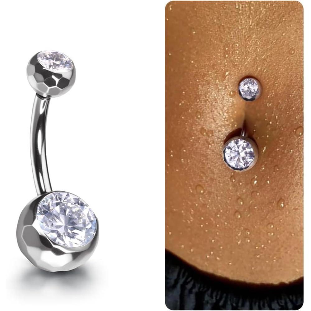 imageBodyBonita ColorShifting Zircon Belly Button Ring 14G G23 Titanium Internally Threaded Belly Button Piercing Curved Barbell Belly Rings Navel Rings for Women with 10121416mm Bar SilverWhite CZ