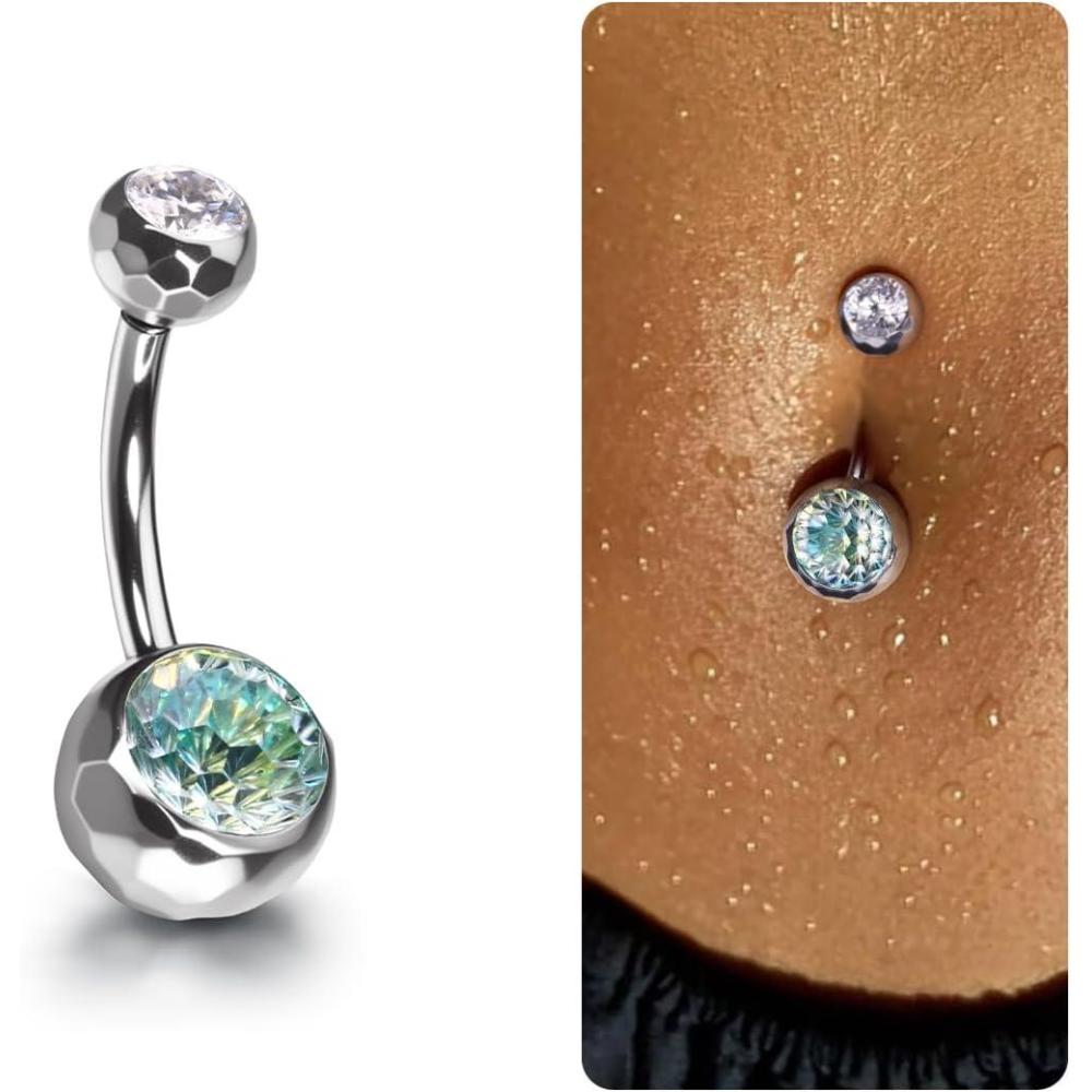 imageBodyBonita ColorShifting Zircon Belly Button Ring 14G G23 Titanium Internally Threaded Belly Button Piercing Curved Barbell Belly Rings Navel Rings for Women with 10121416mm Bar SilverGradient Green CZ