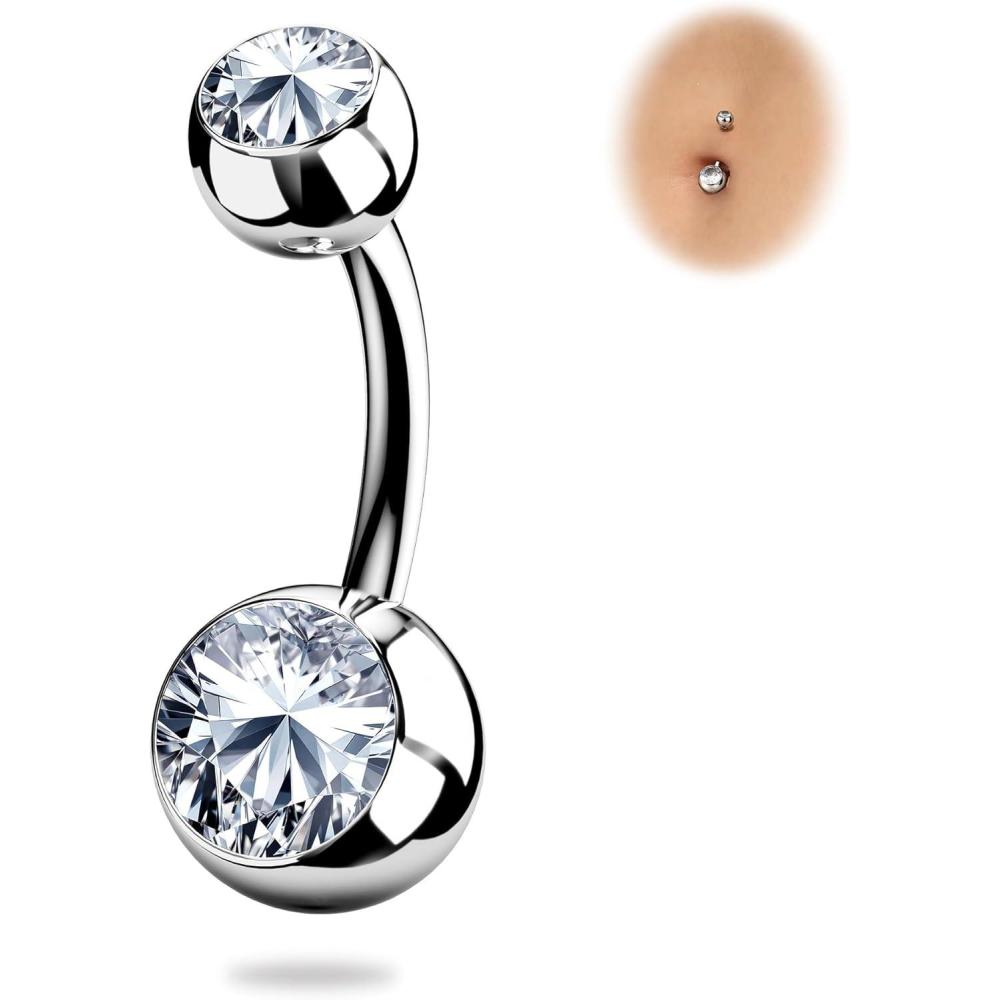 imageBodyBonita G23 Titanium Belly Button Rings  14G Internally Threaded 14mm Belly Ring Round Square Star Teardrop CZ Navel Rings for WomenBallA
