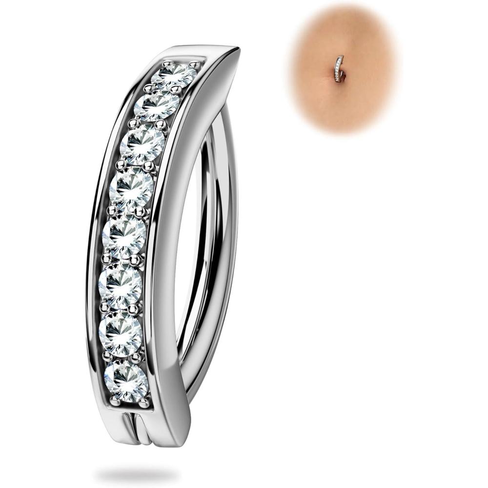 imageBodyBonita G23 Titanium Belly Button Rings  14G Internally Threaded 14mm Belly Ring Round Square Star Teardrop CZ Navel Rings for WomenClicker CZ