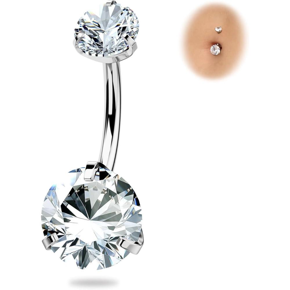 imageBodyBonita G23 Titanium Belly Button Rings 14G Internally Threaded 14mm Belly Ring Round Square Star Teardrop CZ Navel Rings for WomenRoundA