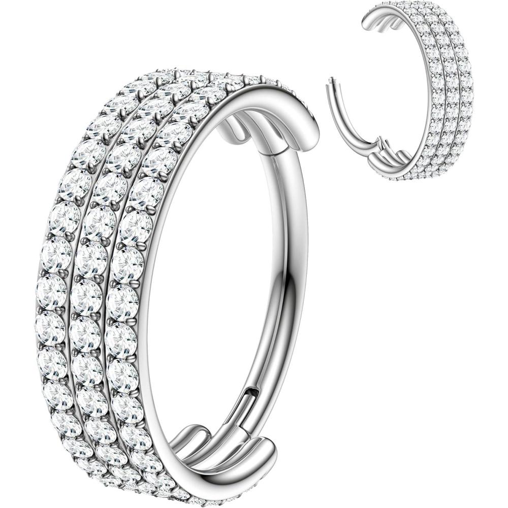 imageBodyBonita G23 Titanium CZ Nose Rings Hoops 20G18G16G14G Septum Rings Nose Hoop Clicker Cartilage Earring for Women Helix Rook Tragus Conch Piercing Jewelry Daith Ring Silver14k Gold PlatedSilver Triple Hoop