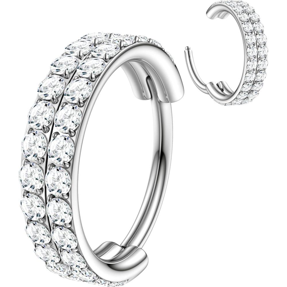 imageBodyBonita G23 Titanium CZ Nose Rings Hoops 20G18G16G14G Septum Rings Nose Hoop Clicker Cartilage Earring for Women Helix Rook Tragus Conch Piercing Jewelry Daith Ring Silver14k Gold PlatedSilver Double Hoop