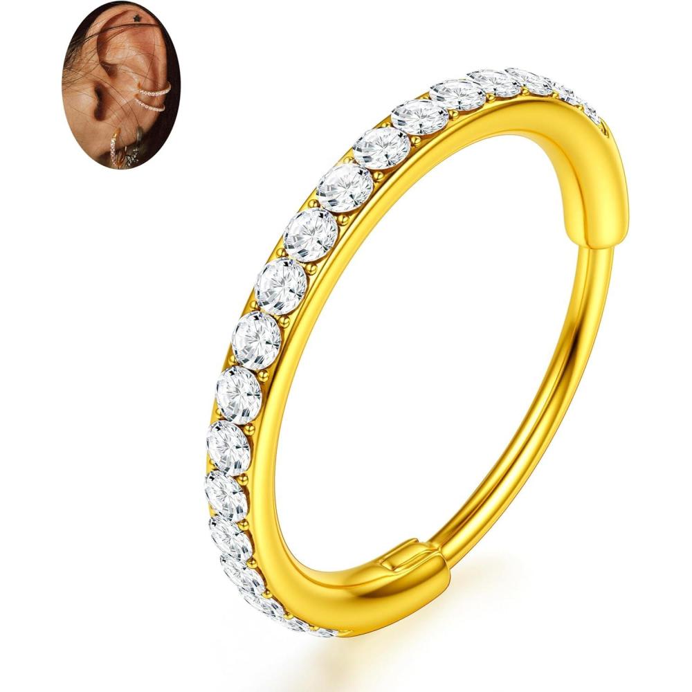 imageBodyBonita G23 Titanium CZ Nose Rings Hoops  20G18G16G14G Septum Rings Nose Hoop Clicker Cartilage Earring for Women Helix Rook Tragus Conch Piercing Jewelry Daith Ring Silver14k Gold PlatedGold  Bigger Clear CZ5A
