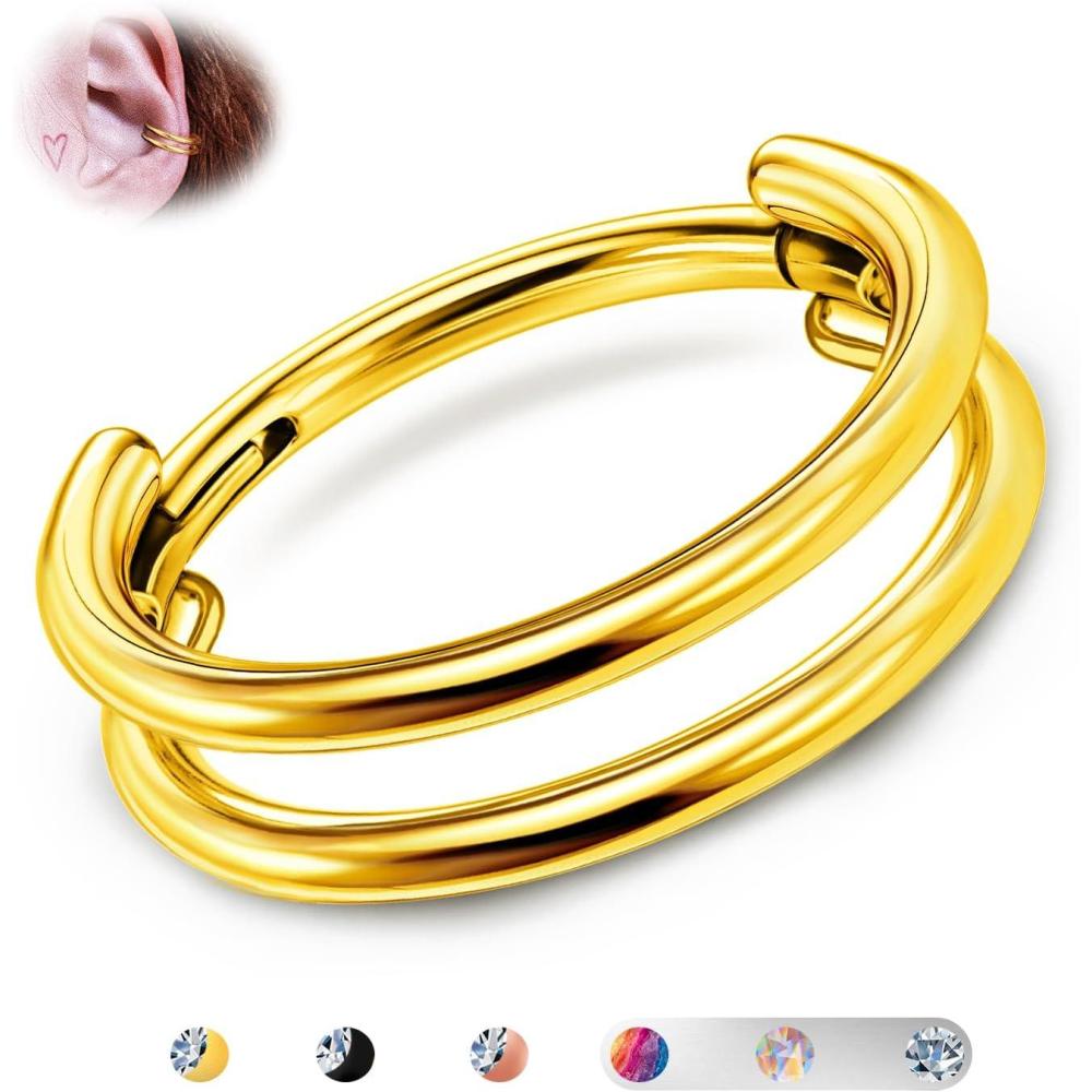 imageBodyBonita G23 Titanium Cartilage Earring Hoop Stacked Clicker 16G CZ DoubleTriple Septum Rings Conch Piercing Jewelry Tragus Daith Helix Nose Rings Hoops for Women SilverGold Plated 8mm 10mm 12mmDouble Layers 16G Gold