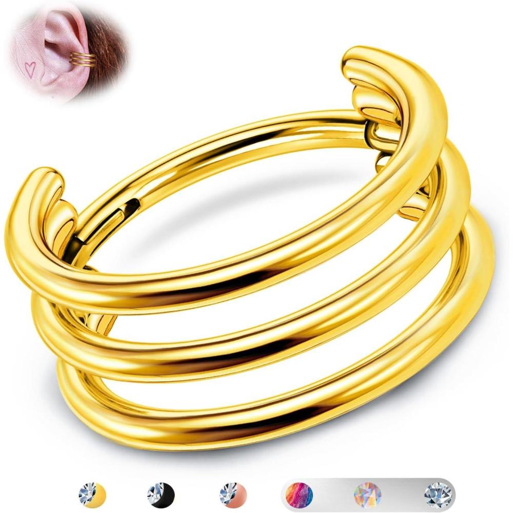 imageBodyBonita G23 Titanium Cartilage Earring Hoop Stacked Clicker 16G CZ DoubleTriple Septum Rings Conch Piercing Jewelry Tragus Daith Helix Nose Rings Hoops for Women SilverGold Plated 8mm 10mm 12mmTriple Layers 16G Gold