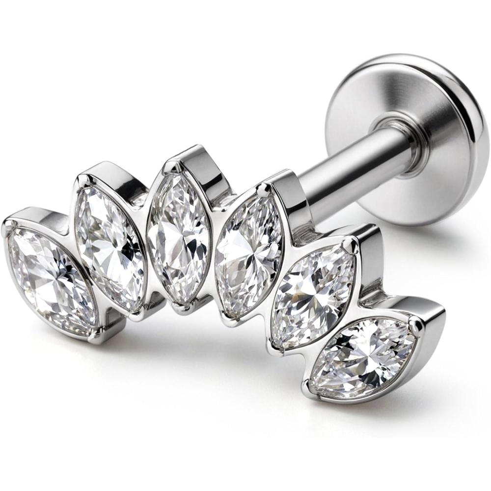 imageBodyBonita G23 Titanium Flat Back Stud Earrings Piercings Hypoallergenic 16G Tragus Piercing Jewelry Helix Medusa Monroe Labret Lip Conch Earring 8mmSilver6 Clear CZ