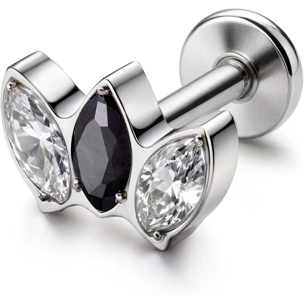 imageBodyBonita G23 Titanium Flat Back Stud Earrings Piercings Hypoallergenic 16G Tragus Piercing Jewelry Helix Medusa Monroe Labret Lip Conch Earring 8mmSilverBlack CZ