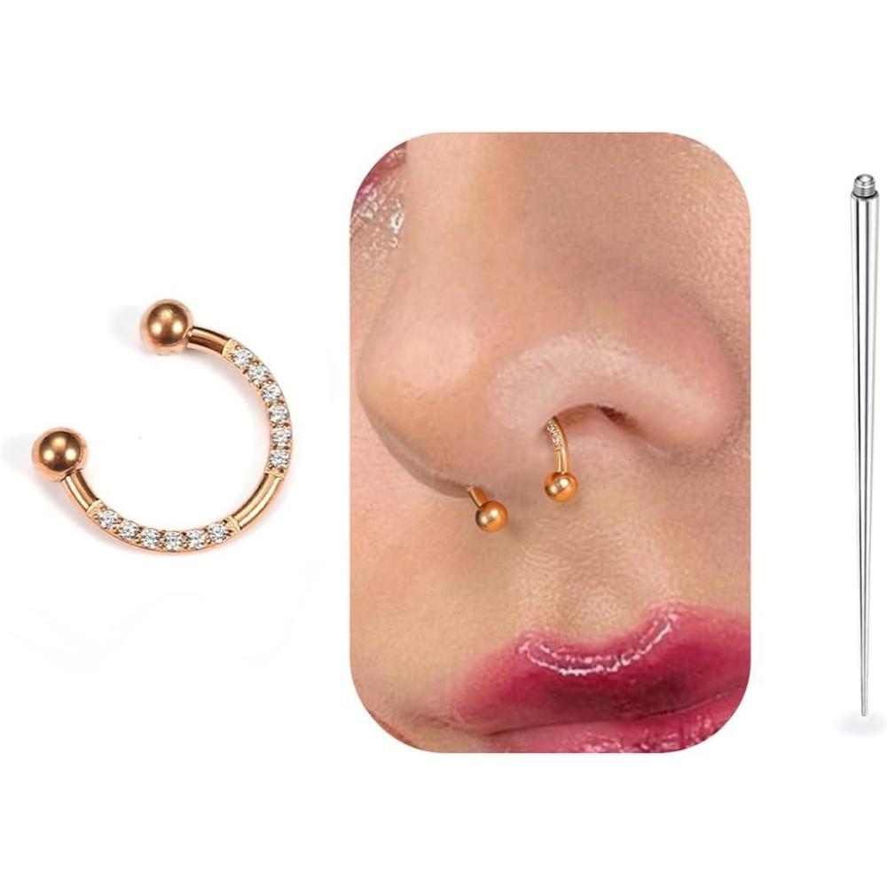 imageBodyBonita G23 Titanium Horseshoe Nose Rings Septum 16G with Threaded Piercing TaperPick Up ToolReplacement Balls for Piercings  Circular BarbellSpike Lip Piercing Helix Daith Jewelry for WomenRoseGoldHorseshoeRing