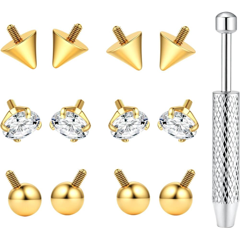 imageBodyBonita G23 Titanium Horseshoe Nose Rings Septum 16G with Threaded Piercing TaperPick Up ToolReplacement Balls for Piercings  Circular BarbellSpike Lip Piercing Helix Daith Jewelry for WomenGoldReplacementMixed