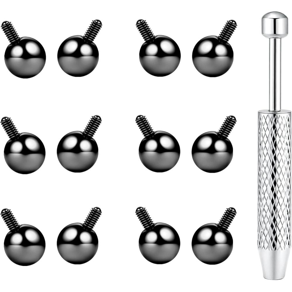 imageBodyBonita G23 Titanium Horseshoe Nose Rings Septum 16G with Threaded Piercing TaperPick Up ToolReplacement Balls for Piercings  Circular BarbellSpike Lip Piercing Helix Daith Jewelry for WomenBlackReplacementBalls