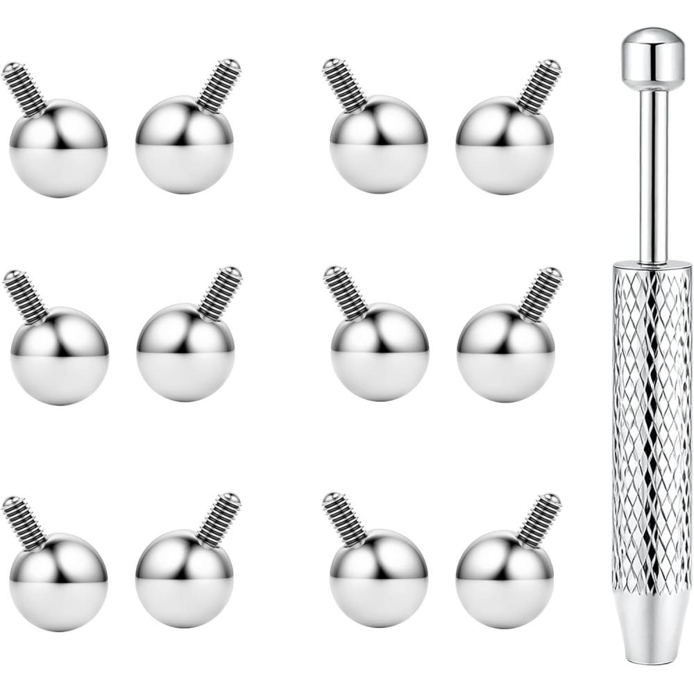 imageBodyBonita G23 Titanium Horseshoe Nose Rings Septum 16G with Threaded Piercing TaperPick Up ToolReplacement Balls for Piercings  Circular BarbellSpike Lip Piercing Helix Daith Jewelry for WomenSilverReplacementBalls