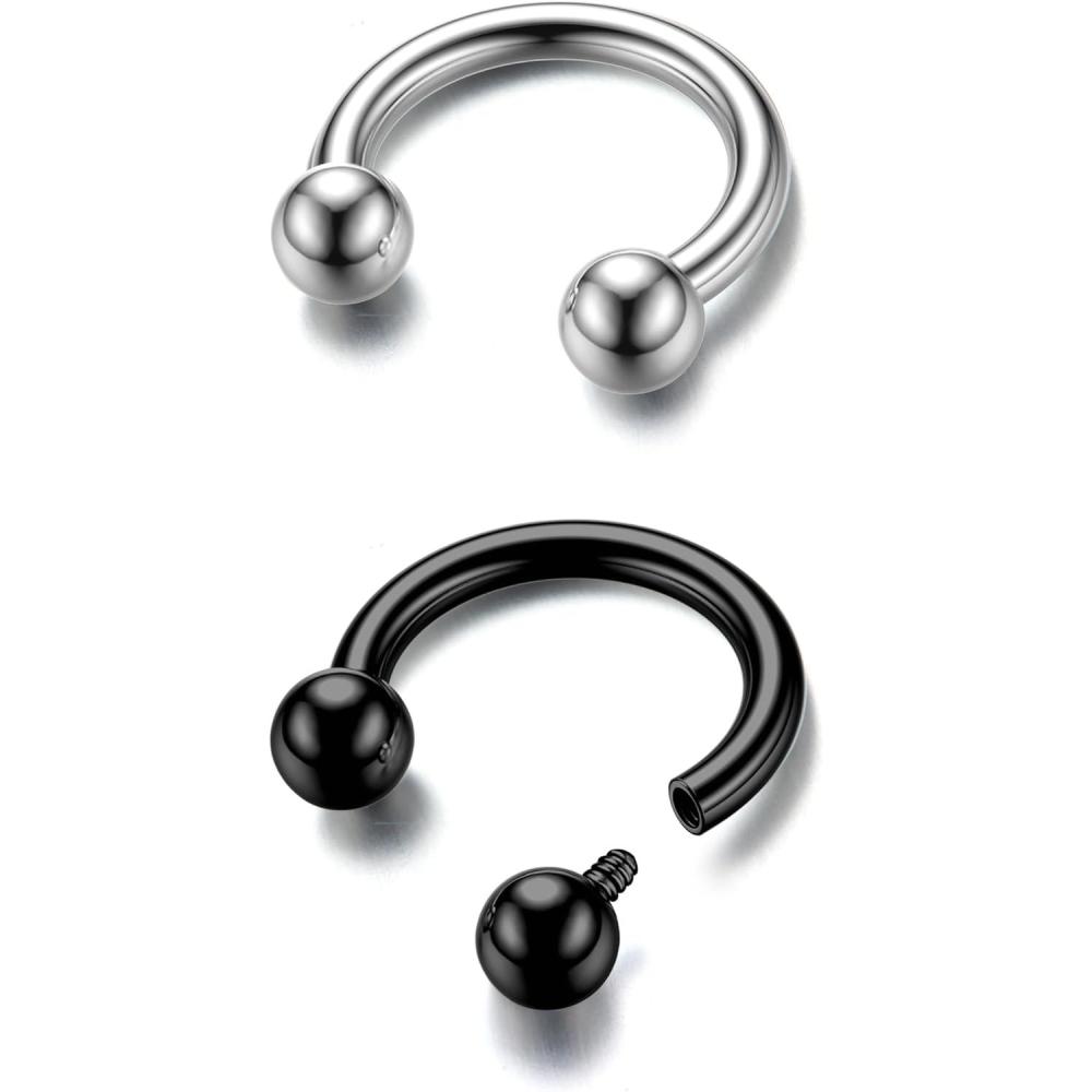 imageBodyBonita G23 Titanium Horseshoe Septum Rings 23pcs Nose Rings Circular Barbell Spikes Septum Jewelry Nose Piercing Jewelry Conch Helix Rook Lip Cartilage Earring Men Gold PlatedSilverBlackSilver and Black2pcs
