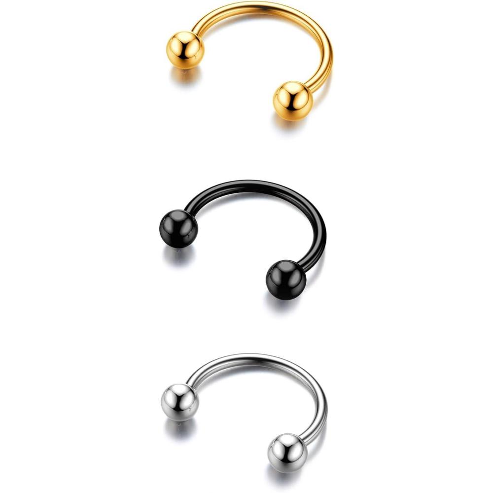 imageBodyBonita G23 Titanium Horseshoe Septum Rings 23pcs Nose Rings Circular Barbell Spikes Septum Jewelry Nose Piercing Jewelry Conch Helix Rook Lip Cartilage Earring Men Gold PlatedSilverBlackMixed3pcs