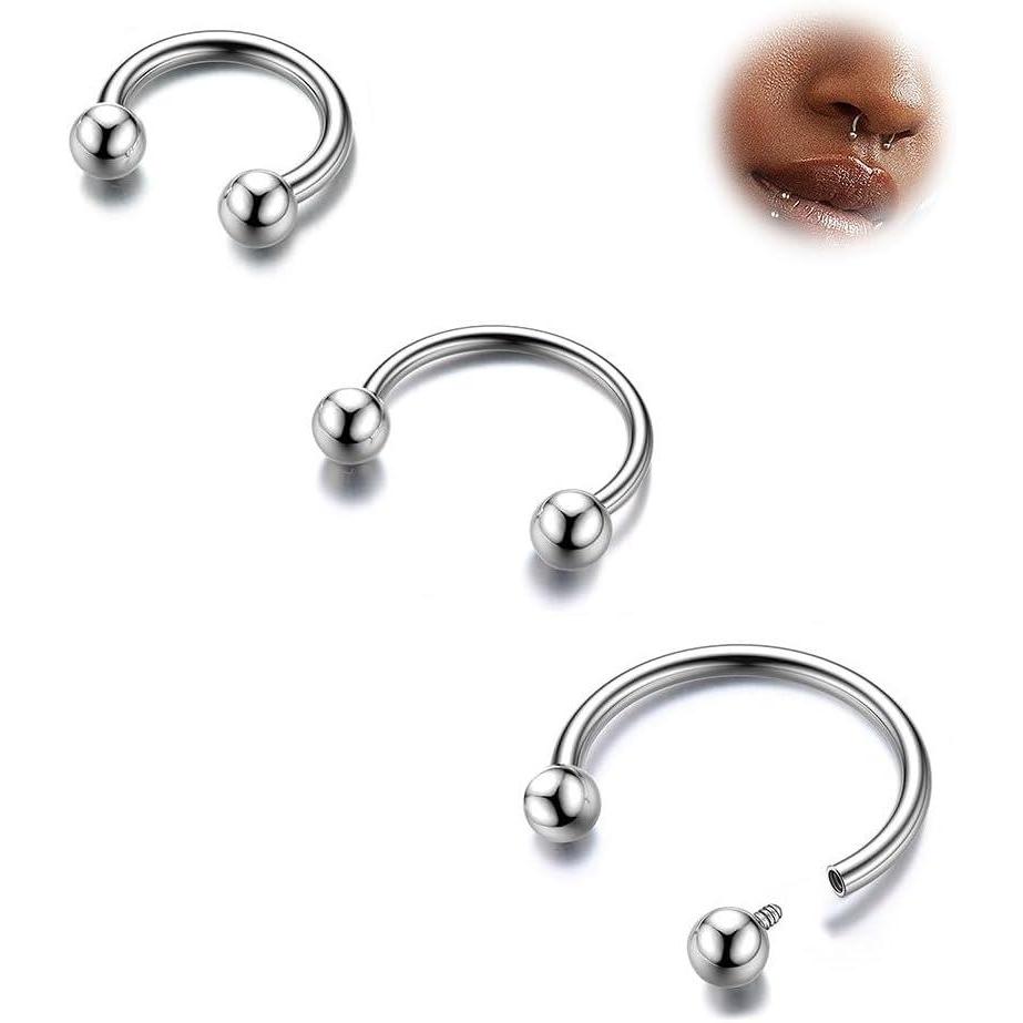 imageBodyBonita G23 Titanium Horseshoe Septum Rings 23pcs Nose Rings Circular Barbell Spikes Septum Jewelry Nose Piercing Jewelry Conch Helix Rook Lip Cartilage Earring Men Gold PlatedSilverBlackSilver3pcs