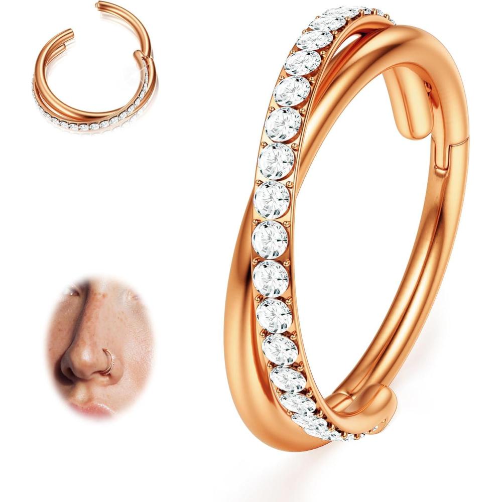 imageBodyBonita G23 Titanium Nose Rings Hoops ABRainbowClear CZ Nose Piercings 161820G Septum Rings Cartilage Helix Rook Tragus Lobe Daith Earrings Body Jewelry for Women Men 6789101112mmRose Gold Duo Hoop 16G18G