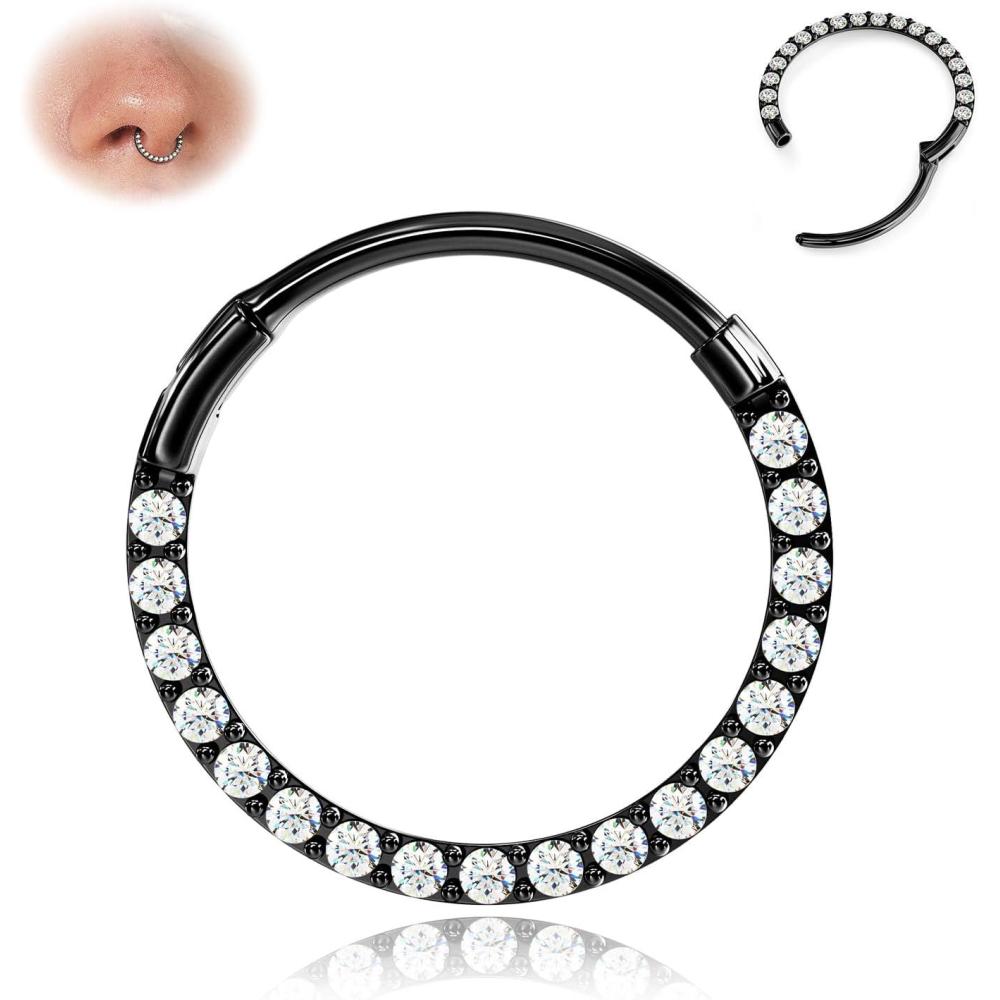 imageBodyBonita Hinged CZ Septum Rings  316L Surgical Steel Nose Rings Hoops for Women 20G18G16G Cartilage Earrings Conch Piercing Jewelry Helix Rook Tragus Lobe Daith Snug Belly Button Ring 6mm10mmBlack  Clear CZ5A  20G