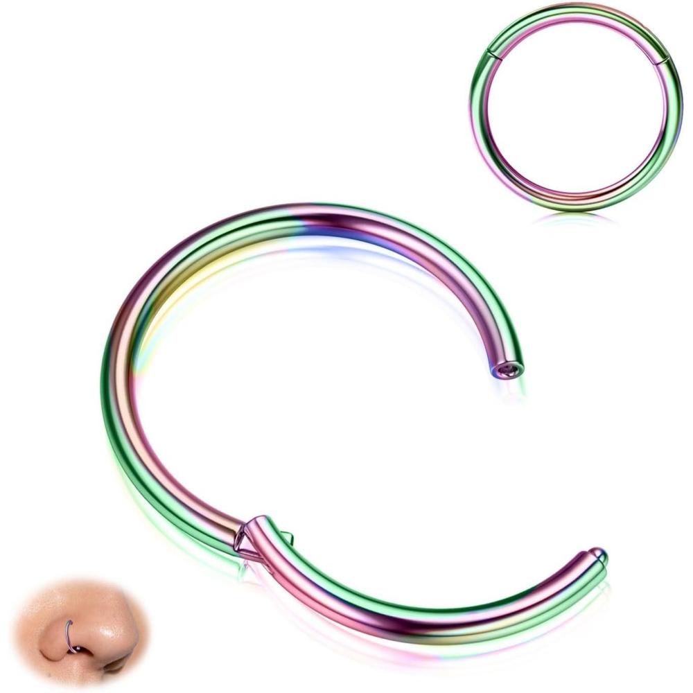 imageBodyBonita Hinged Nose Rings Hoops  316L Surgical Steel Nose Piercing Jewelry Septum Clicker Lip Rings Cartilage Helix Daith Conch Tragus Rook Gold PlatedSilverBlackRose Gold PlatedBlueRainbowRainbow